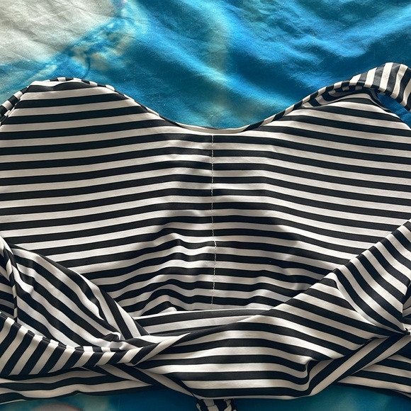 Striped Black and White Bikini Top with Pink Aerie High-Waist Bottom Set - Picture 10 of 14